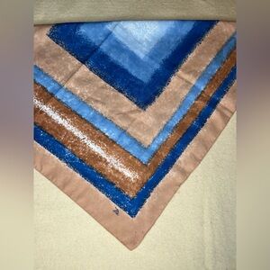 Blue and Brown Geometric Square Signed Scarf